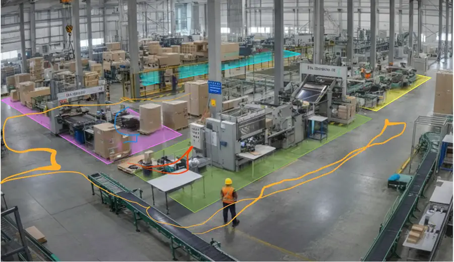 Factory floor with pathway and zone analysis