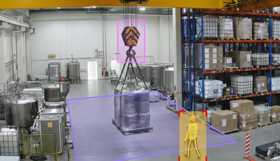 Crane load zone with pedestrian detection