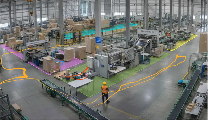 Factory floor with pathway and zone analysis