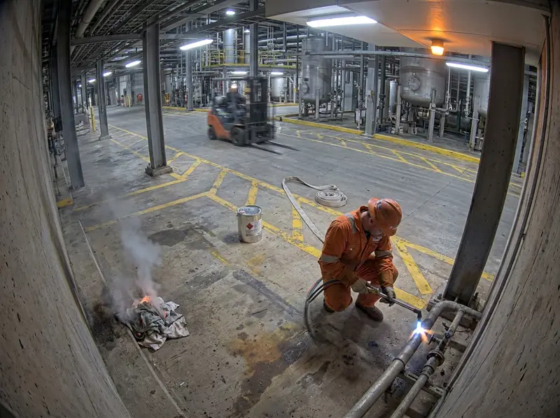 Hot work near flammables at a chemical plant